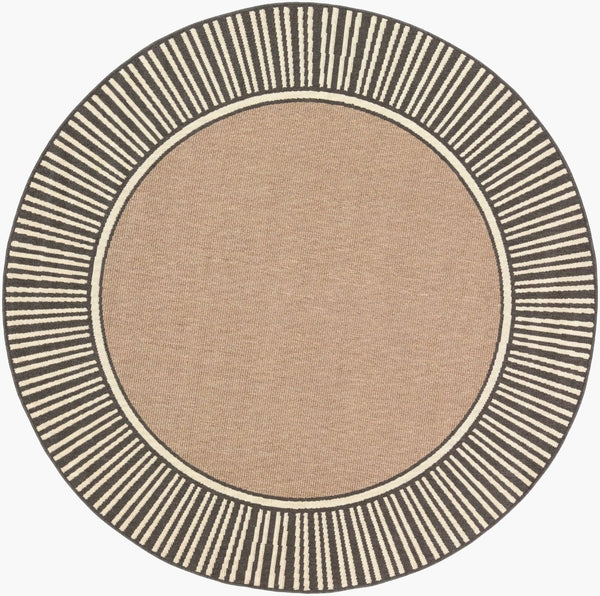 Livabliss Alfresco Flatweave Olefin Area Rug Cottage Style Indoor Outdoor Hose Clean Patio Brown, Black 8'10" x 8'10" Round ALF9684-89RD