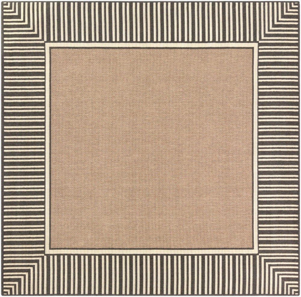 Livabliss Alfresco Flatweave Olefin Area Rug Cottage Style Indoor Outdoor Hose Clean Patio Brown, Black 8'10" x 8'10" Square ALF9684-89SQ