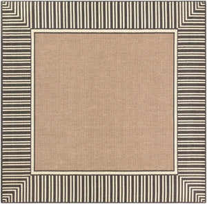 Livabliss Alfresco Flatweave Olefin Area Rug Cottage Style Indoor Outdoor Hose Clean Patio Brown, Black 8'10" x 8'10" Square ALF9684-89SQ