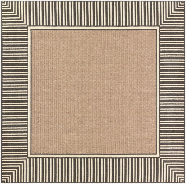 Livabliss Alfresco Flatweave Olefin Area Rug Cottage Style Indoor Outdoor Hose Clean Patio Brown, Black 8'10" x 8'10" Square ALF9684-89SQ