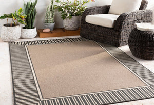 Livabliss Alfresco Flatweave Olefin Area Rug Cottage Style Indoor Outdoor Hose Clean Patio Brown, Black 8'10" x 8'10" Round ALF9684-89RD