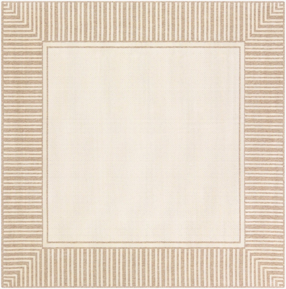 Livabliss Alfresco Flatweave Olefin Area Rug Outdoor Ready Cottage Style High Traffic Floor Brown, Beige 7'3" x 7'3" ALF9685-73SQ