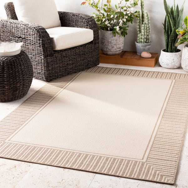 Livabliss Alfresco Flatweave Olefin Area Rug Outdoor Ready Cottage Style High Traffic Floor Brown, Beige 5'3" x 5'3" ALF9685-53RD