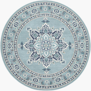 Livabliss Alfresco Outdoor Olefin Area Rug with Traditional Pattern for Patio or Entryway Use Navy, Pale Blue 5'3" x 5'3" ALF9687-53RD