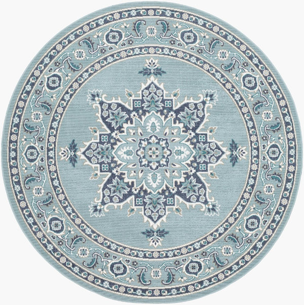 Livabliss Alfresco Outdoor Olefin Area Rug with Traditional Pattern for Patio or Entryway Use Navy, Pale Blue 5'3" x 5'3" ALF9687-53RD