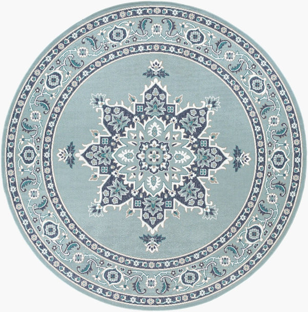 Livabliss Alfresco Outdoor Olefin Area Rug with Traditional Pattern for Patio or Entryway Use Navy, Pale Blue 8'10" x 8'10" ALF9687-89RD