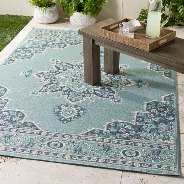 Livabliss Alfresco Outdoor Olefin Area Rug with Traditional Pattern for Patio or Entryway Use Navy, Pale Blue 5'3" x 5'3" ALF9687-53RD