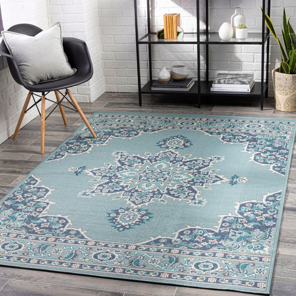 Livabliss Alfresco Outdoor Olefin Area Rug with Traditional Pattern for Patio or Entryway Use Navy, Pale Blue 8'10" x 12'10" ALF9687-89129