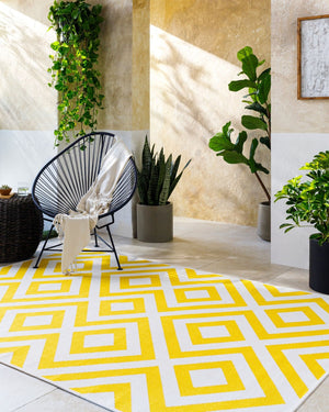 Livabliss Alfresco Flatweave Olefin Runner Rug Indoor Outdoor Scandinavian Modern Hallway Sunflower Yello 7'3" x 10'6" ALF9688-73106