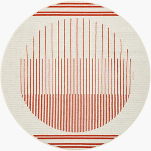 Livabliss Alfresco Outdoor Flatweave Runner Polypropylene Rug for Patio Deck Porch Use Crimson, Ivory 5'3" x 5'3" Round ALF9690-53RD
