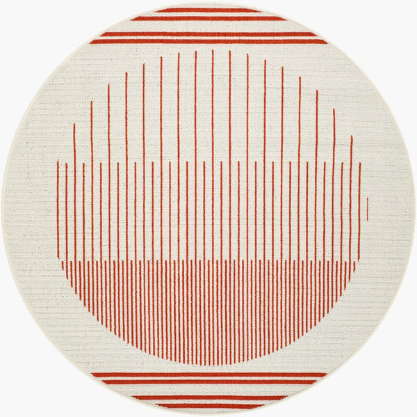Livabliss Alfresco Outdoor Flatweave Runner Polypropylene Rug for Patio Deck Porch Use Crimson, Ivory 5'3" x 5'3" Round ALF9690-53RD