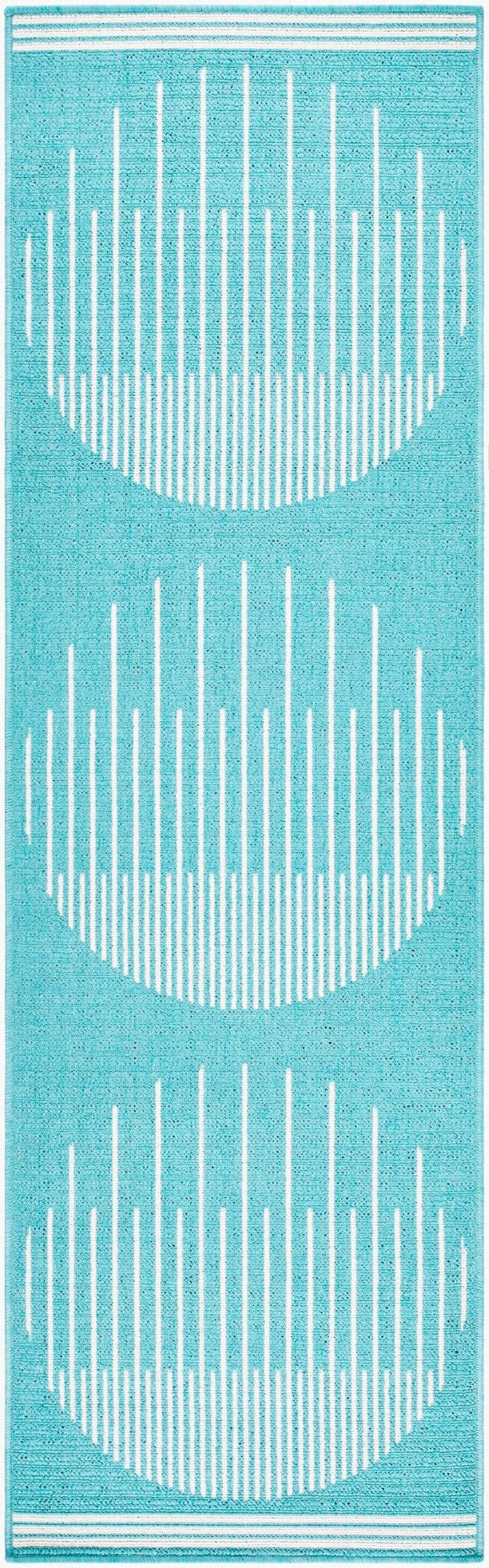 Livabliss Alfresco Outdoor Polypropylene Flatweave Runner Rug for Patio Deck and Porch Use Aqua, Ivory 2'5" x 11'10" ALF9691-251110