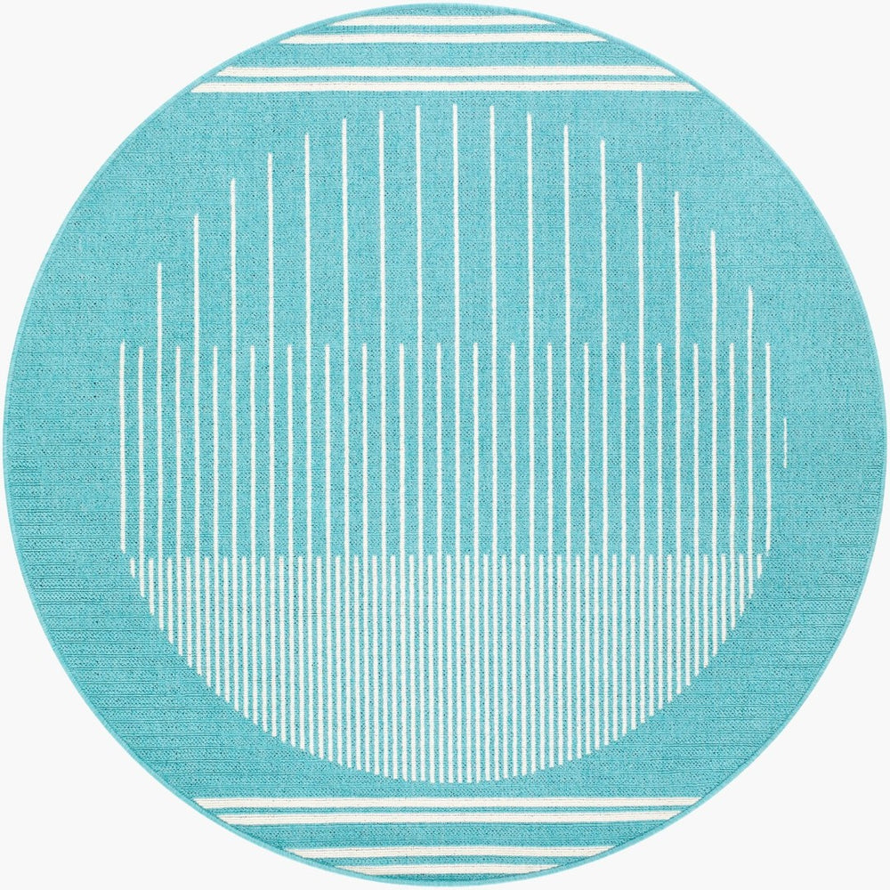Livabliss Alfresco Outdoor Polypropylene Flatweave Runner Rug for Patio Deck and Porch Use Aqua, Ivory 5'3" x 5'3" Round ALF9691-53RD