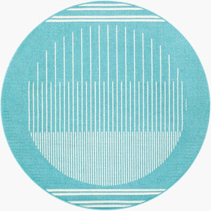 Livabliss Alfresco Outdoor Polypropylene Flatweave Runner Rug for Patio Deck and Porch Use Aqua, Ivory 5'3" x 5'3" Round ALF9691-53RD