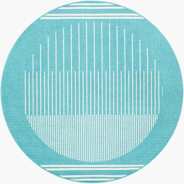 Livabliss Alfresco Outdoor Polypropylene Flatweave Runner Rug for Patio Deck and Porch Use Aqua, Ivory 5'3" x 5'3" Round ALF9691-53RD