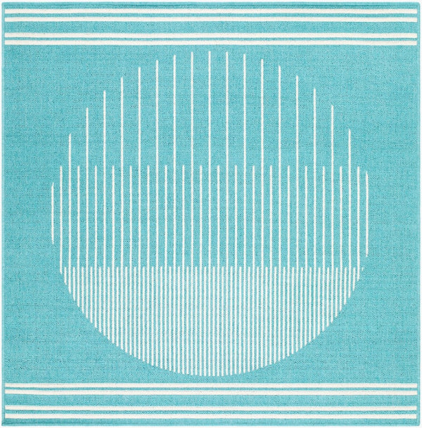Livabliss Alfresco Outdoor Polypropylene Flatweave Runner Rug for Patio Deck and Porch Use Aqua, Ivory 7'3" x 7'3" ALF9691-73SQ
