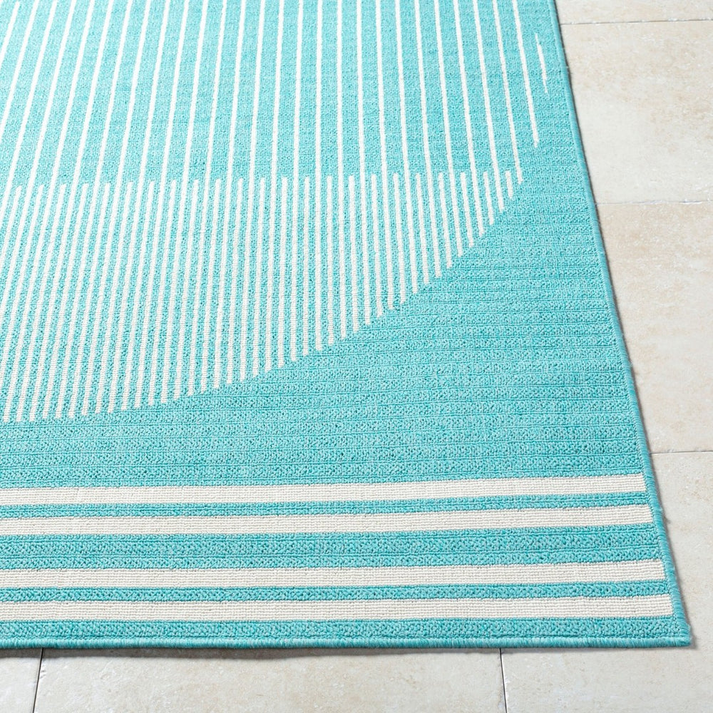 Livabliss Alfresco Outdoor Polypropylene Flatweave Runner Rug for Patio Deck and Porch Use Aqua, Ivory 5'3" x 5'3" Round ALF9691-53RD