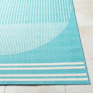 Livabliss Alfresco Outdoor Polypropylene Flatweave Runner Rug for Patio Deck and Porch Use Aqua, Ivory 5'11" x 8'10" ALF9691-511810