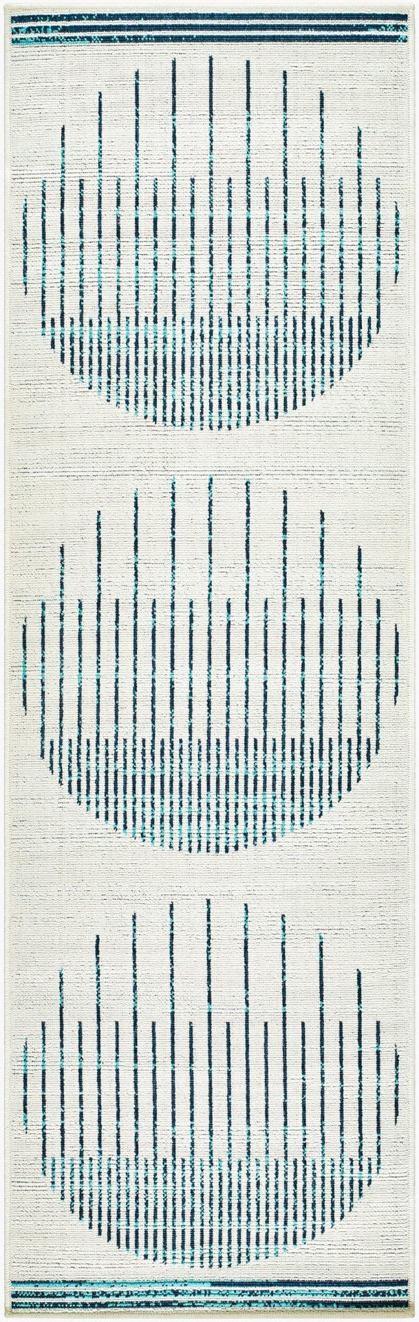 Livabliss Alfresco Outdoor Polypropylene Flatweave Runner Rug for Patio Porch and Walkway Use Ivory, Teal 2'5" x 11'10" ALF9692-251110