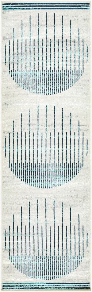Livabliss Alfresco Outdoor Polypropylene Flatweave Runner Rug for Patio Porch and Walkway Use Ivory, Teal 2'5" x 11'10" ALF9692-251110