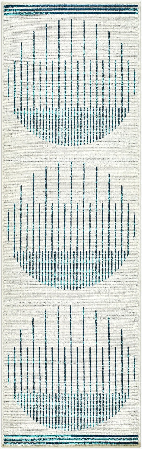Livabliss Alfresco Outdoor Polypropylene Flatweave Runner Rug for Patio Porch and Walkway Use Ivory, Teal 2'5" x 11'10" ALF9692-251110