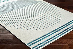 Livabliss Alfresco Outdoor Polypropylene Flatweave Runner Rug for Patio Porch and Walkway Use Ivory, Teal 7'3" x 7'3" Square ALF9692-73SQ