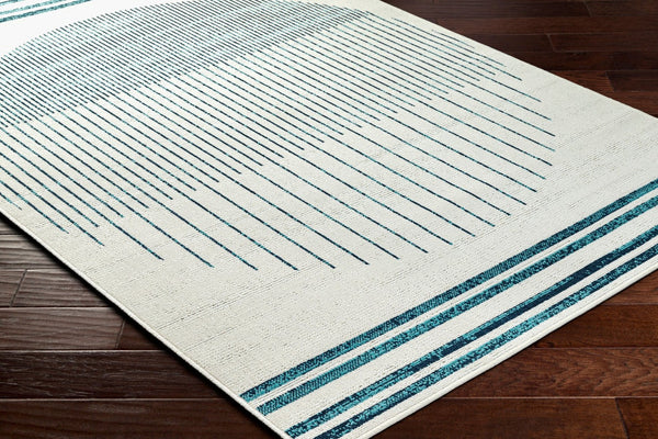 Livabliss Alfresco Outdoor Polypropylene Flatweave Runner Rug for Patio Porch and Walkway Use Ivory, Teal 7'3" x 7'3" Square ALF9692-73SQ