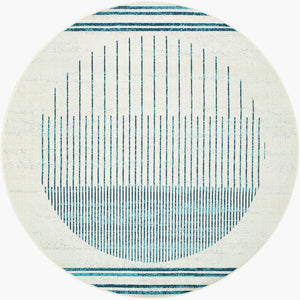 Livabliss Alfresco Outdoor Polypropylene Flatweave Runner Rug for Patio Porch and Walkway Use Ivory, Teal 8'10" x 8'10" Round ALF9692-810RD