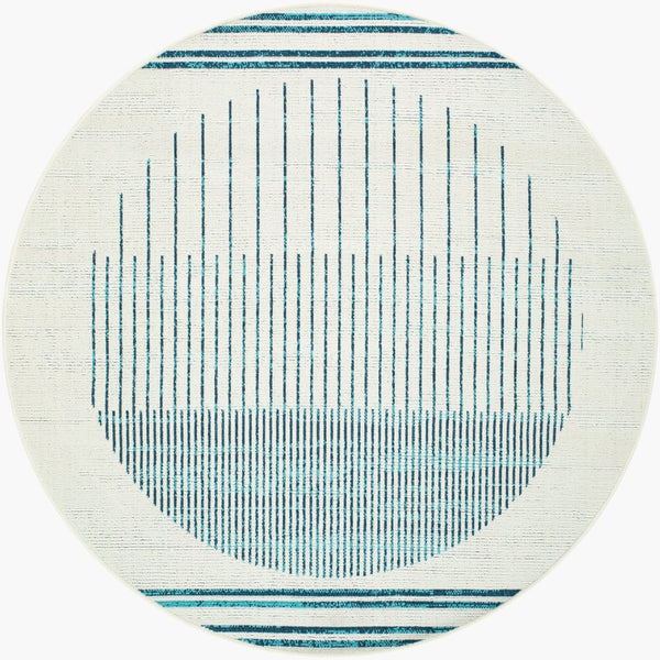 Livabliss Alfresco Outdoor Polypropylene Flatweave Runner Rug for Patio Porch and Walkway Use Ivory, Teal 8'10" x 8'10" Round ALF9692-810RD