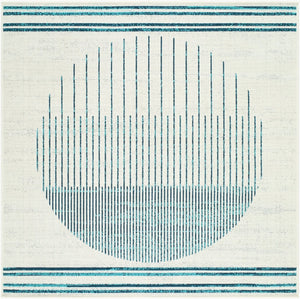 Livabliss Alfresco Outdoor Polypropylene Flatweave Runner Rug for Patio Porch and Walkway Use Ivory, Teal 7'3" x 7'3" Square ALF9692-73SQ