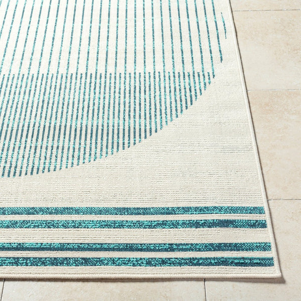 Livabliss Alfresco Outdoor Polypropylene Flatweave Runner Rug for Patio Porch and Walkway Use Ivory, Teal 7'3" x 7'3" Square ALF9692-73SQ