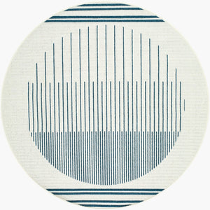Livabliss Alfresco Outdoor Polypropylene Flatweave Runner Rug for Patios Decks and Covered Porches Ivory, Midnight 8'10" x 8'10" Round ALF9693-810RD