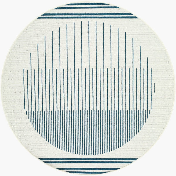 Livabliss Alfresco Outdoor Polypropylene Flatweave Runner Rug for Patios Decks and Covered Porches Ivory, Midnight 8'10" x 8'10" Round ALF9693-810RD