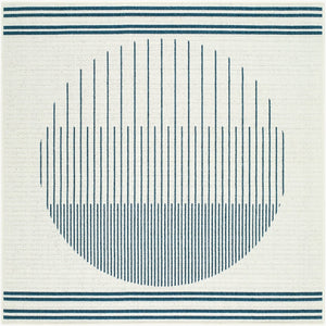 Livabliss Alfresco Outdoor Polypropylene Flatweave Runner Rug for Patios Decks and Covered Porches Ivory, Midnight 5'3" x 5'3" Square ALF9693-53SQ