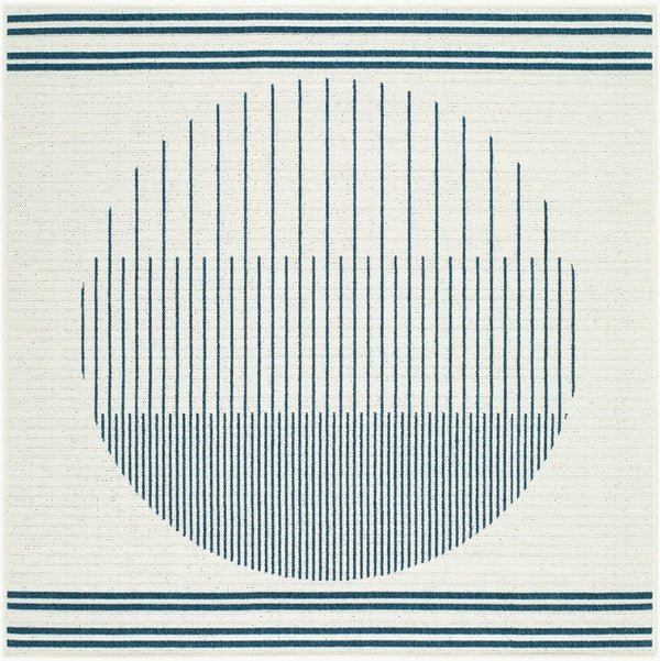 Livabliss Alfresco Outdoor Polypropylene Flatweave Runner Rug for Patios Decks and Covered Porches Ivory, Midnight 5'3" x 5'3" Square ALF9693-53SQ