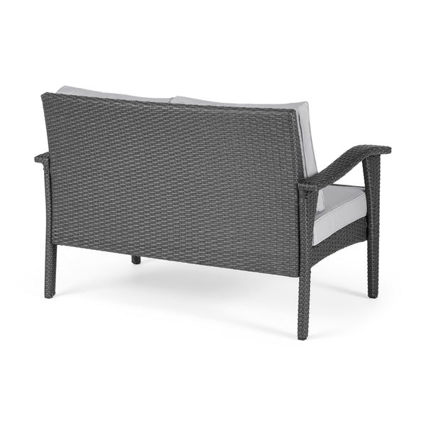 English Elm Christopher Knight Home® - HONOLULU Loveseat Grey Silver PE Rattan Patio Sofa with Iron Frame, Waterproof Cushions, Compact 44.25"L 52919.00IRNGRY