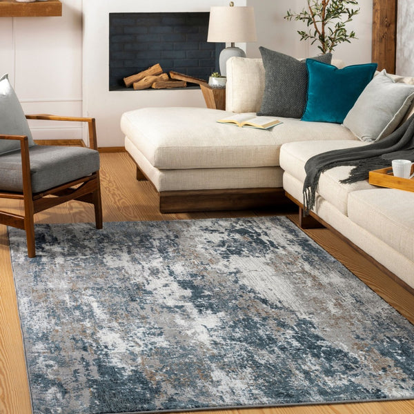 Livabliss Allegro Contemporary Polyester Area Rug for Living Room Office or Hallway Decor Ivory, Sky Blue 9'2" x 12' ALG2306-9212