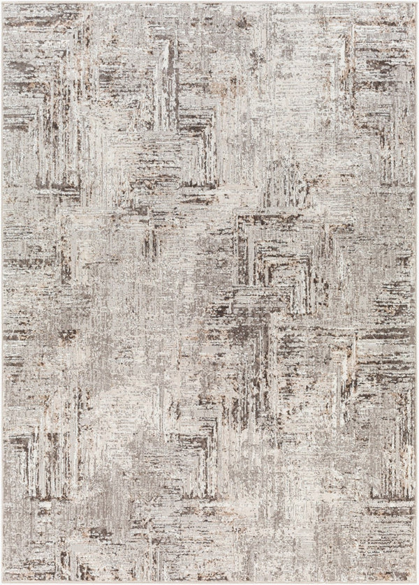 Livabliss Allegro Geometric Polyester Area Rug Turkish Woven Low Pile for Living or Dining Rooms Ivory, Charcoal 6'7" x 9' ALG2321-679