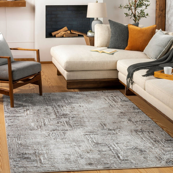 Livabliss Allegro Geometric Polyester Area Rug Turkish Woven Low Pile for Living or Dining Rooms Ivory, Charcoal 6'7" x 9' ALG2321-679