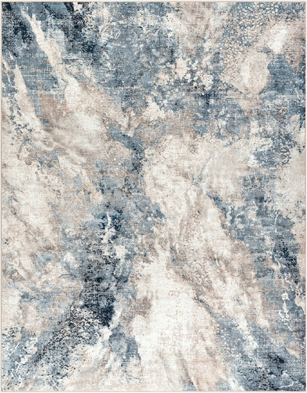Livabliss Allegro Geometric Polyester Area Rug Turkey Woven Modern Living Room Floor Accent Ivory, Sky Blue 7'10" x 10' ALG2338-71010