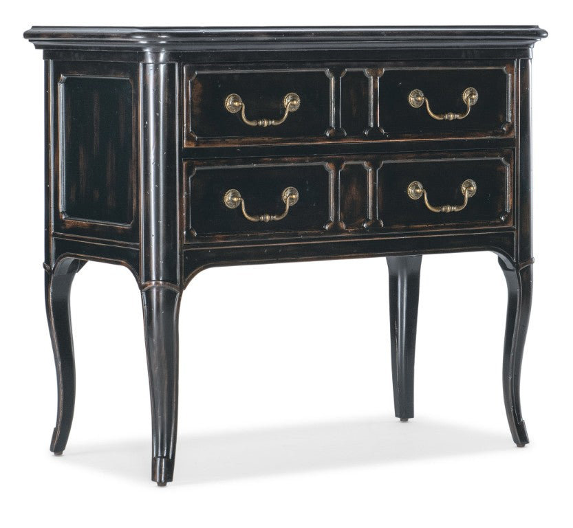 Hooker Furniture Charleston Black Cherry Two-Drawer Nightstand With Antique-Bronze Hardware, Usb Ports, Distressed Elegance 6750-90215-97