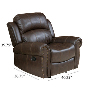 English Elm Christopher Knight Home® - GLIDING Recliner with Faux Leather Upholstery, Nailhead Trim, Foam Support and Pushback Comfort Dark Brown 57339.00PU