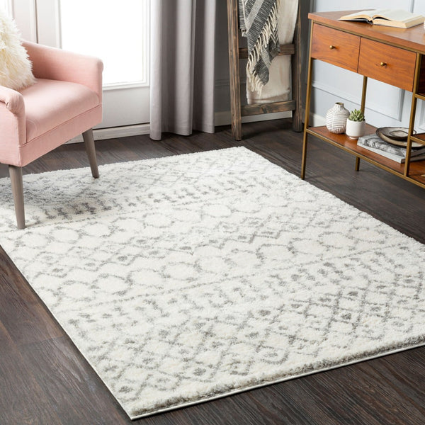 Livabliss Aliyah Plush Polyester Shag Rug Machine Woven in Turkey for Entryways and Bedrooms Cream, Gray 6'7" x 9' ALH2302-679