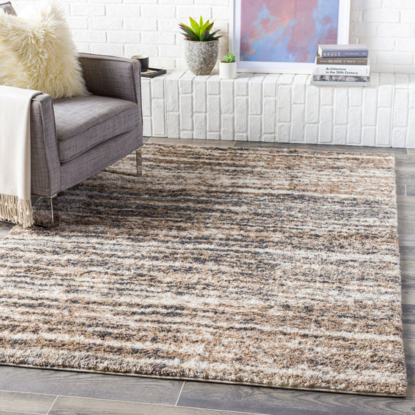 Livabliss Aliyah Shag Polyester Area Rug Machine Woven Plush Pile for Modern Minimalist Spaces Charcoal, Cream 7'10" x 10' ALH2307-71010
