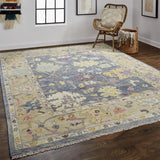 Feizy Rugs Karina Wool Hand Knotted Bohemian & Eclectic Rug Gold/Blue/Purple 2'-6" x 8'