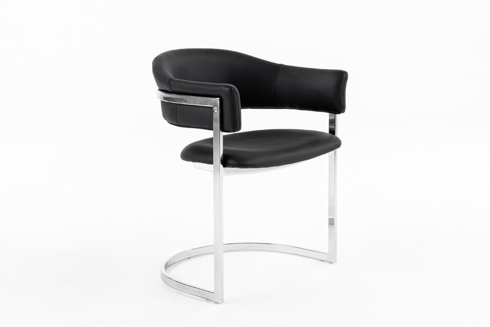 VIG Furniture Allie Black Leatherette Dining Chair With Polished Stainless Semi-Circle Base, Ergonomic Comfort VGVCB859A-BLK