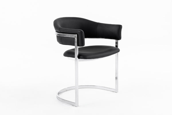 VIG Furniture Allie Black Leatherette Dining Chair With Polished Stainless Semi-Circle Base, Ergonomic Comfort VGVCB859A-BLK