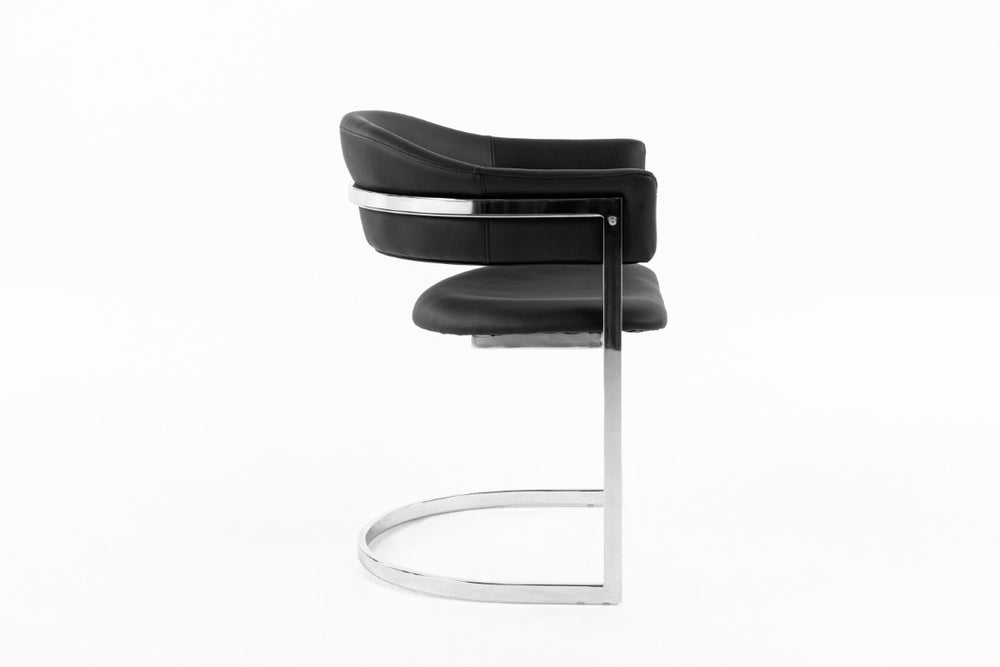 VIG Furniture Allie Black Leatherette Dining Chair With Polished Stainless Semi-Circle Base, Ergonomic Comfort VGVCB859A-BLK