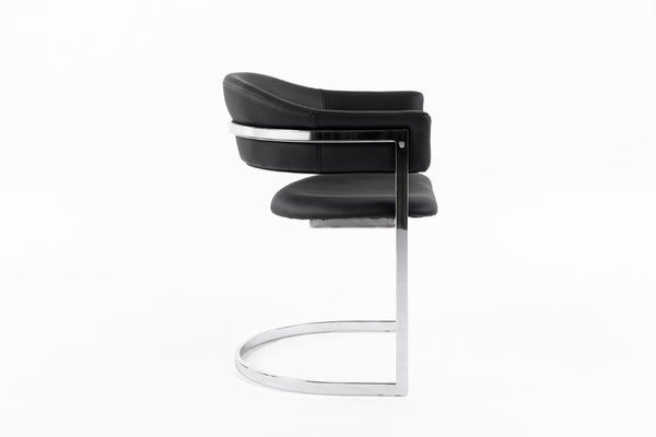VIG Furniture Allie Black Leatherette Dining Chair With Polished Stainless Semi-Circle Base, Ergonomic Comfort VGVCB859A-BLK
