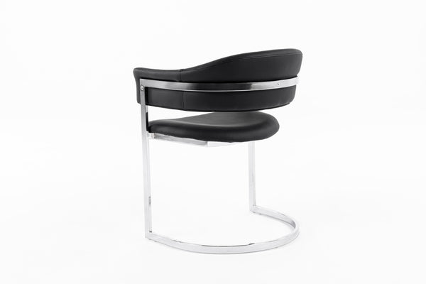 VIG Furniture Allie Black Leatherette Dining Chair With Polished Stainless Semi-Circle Base, Ergonomic Comfort VGVCB859A-BLK